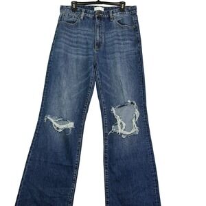 Petra 153 Women's Jeans Distressed Ripped Wide Leg High‎ Waist Dark Wash Denim